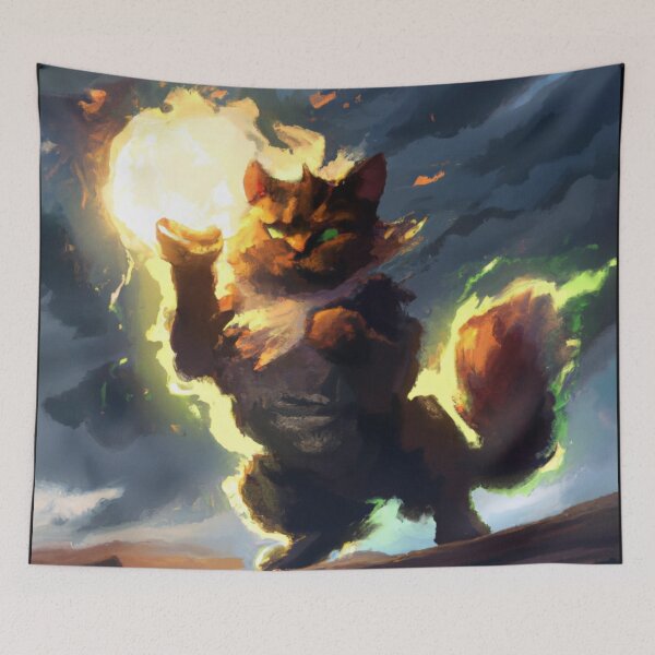 Item preview, Vern the Cat, preparing a fireball (Fantasy) designed and sold by thecatandkettle.