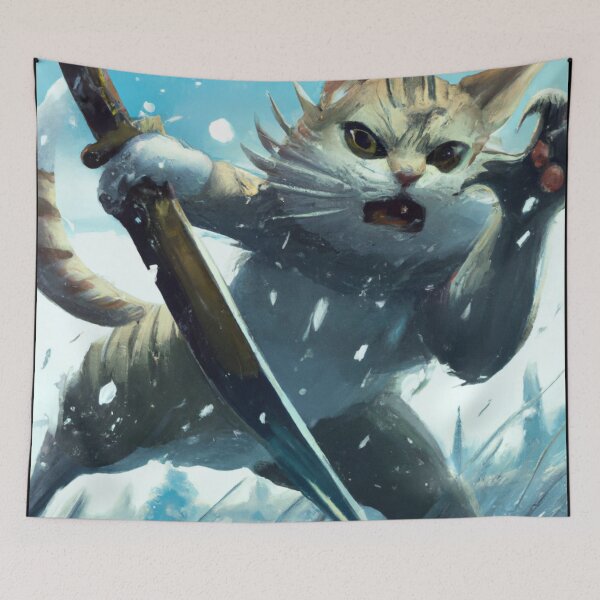 Item preview, Hambone the Cat, fighting in the snow (Fantasy) designed and sold by thecatandkettle.