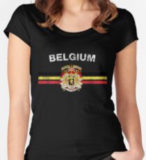Belgian Flag Shirt - Belgian Emblem & Belgium Flag Shirt Women's Fitted Scoop T-Shirt