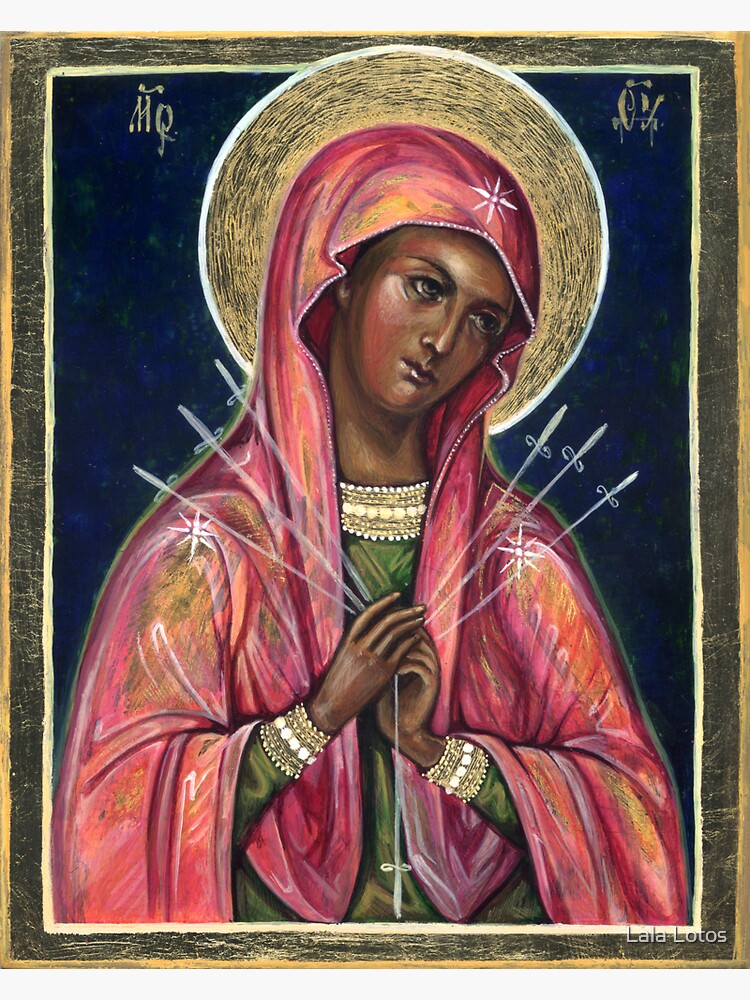 Virgin Mary top Icon-Seven Arrows Orthodox Icon-Russian Icon-Religious Gift-Theotokos with Seven Arrows-Softner of Evil Hearts-Religious Icon