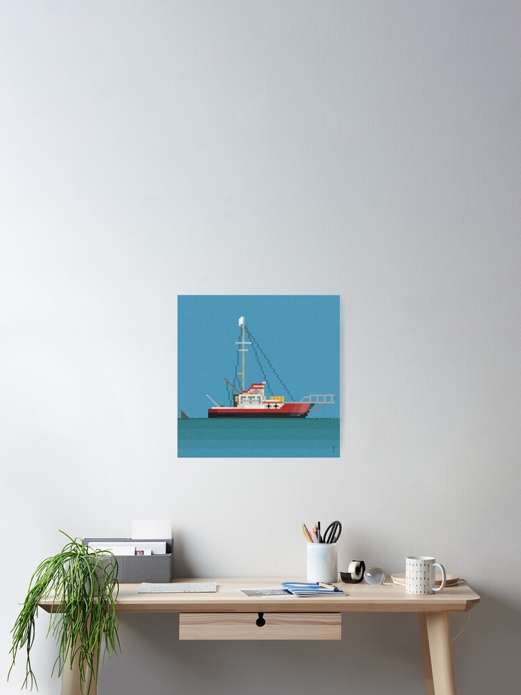 Thumbnail 2 of 3, Poster, Pixel Fishing Boat designed and sold by TheRandomFactor.