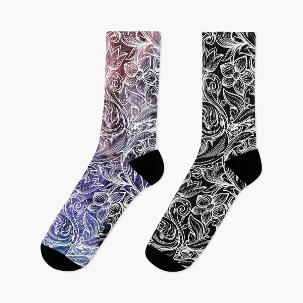 Item preview, Black and white and hint of purple all over print florals designed and sold by SoulthreadzStudio.