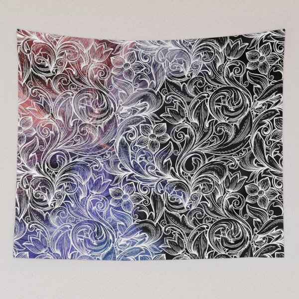 Item preview, Black and white and hint of purple all over print florals designed and sold by SoulthreadzStudio.