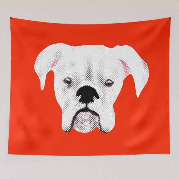 Item preview, WHITE BOXER DOG PUPPY HALFTONE RED designed and sold by GIVENGRACE.ART.