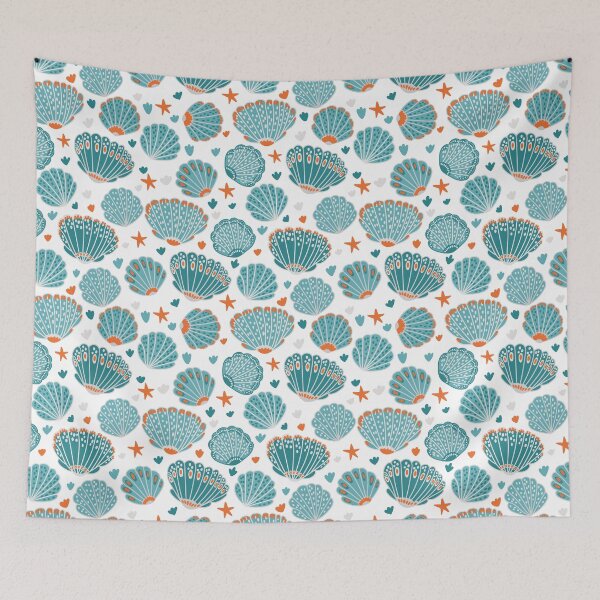 Item preview, Pattern with shells on a white background, painted with dreams of the sea designed and sold by Drozdova.