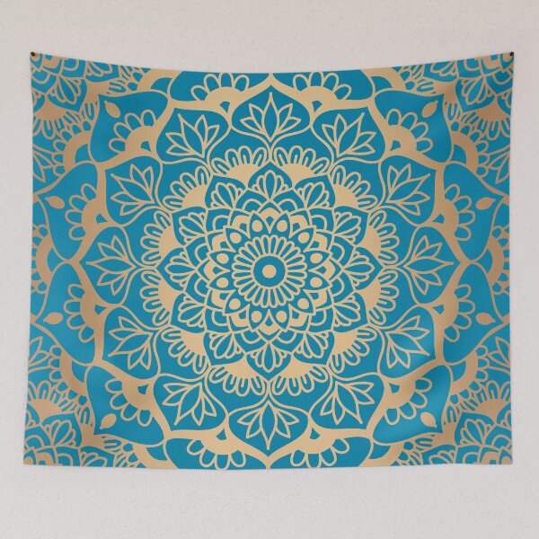 Item preview, Light Blue and Gold Geometric Mandala designed and sold by Julie Erin Designs.