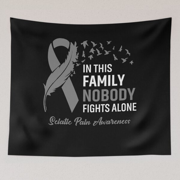 Item preview, In This Family Nobody Fights Alone Sciatic Pain Awareness Feather Ribbon designed and sold by frechettee.