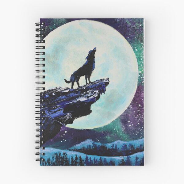 Aperçu de l'œuvre esthétique aurore boréale galaxie montagne clair de lune loup créée et vendue par LEILA ART SPACE.