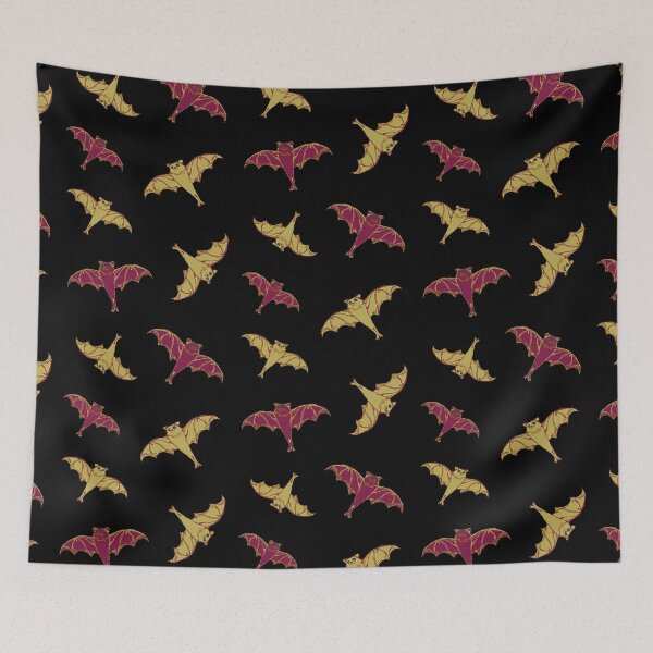 Item preview, sticker set | 7 cute garnet, gold flying bats from my drawing | repeating pattern | Halloween designed and sold by DigitalEurydice.