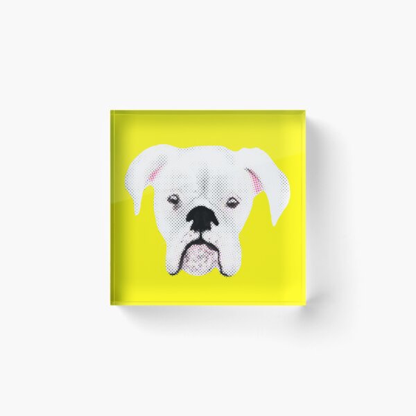 Item preview, WHITE BOXER DOG PUPPY HALFTONE YELLOW designed and sold by GIVENGRACE.ART.