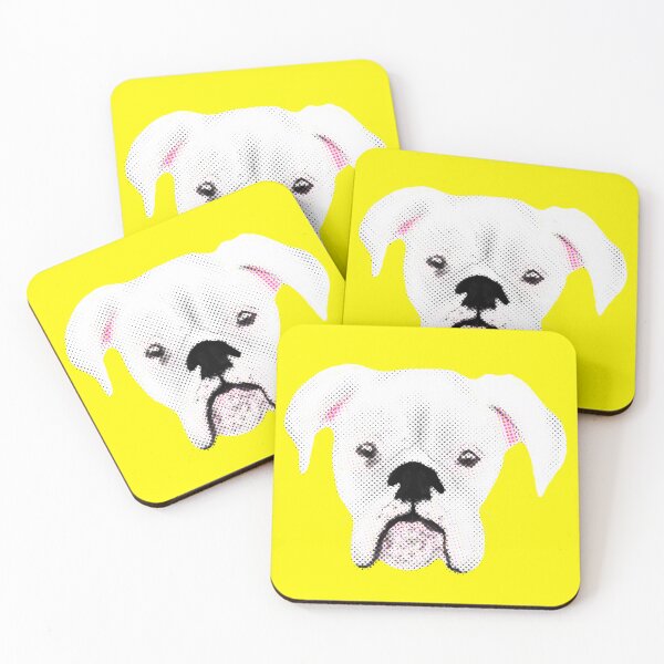 Item preview, WHITE BOXER DOG PUPPY HALFTONE YELLOW designed and sold by GIVENGRACE.ART.