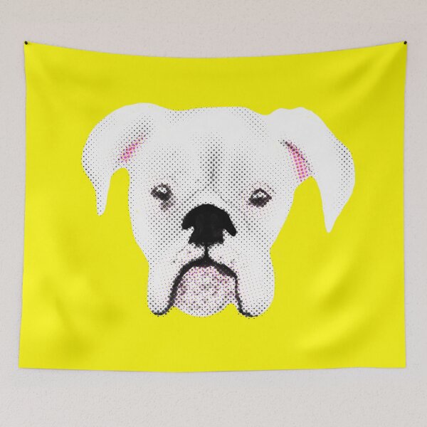 Item preview, WHITE BOXER DOG PUPPY HALFTONE YELLOW designed and sold by GIVENGRACE.ART.