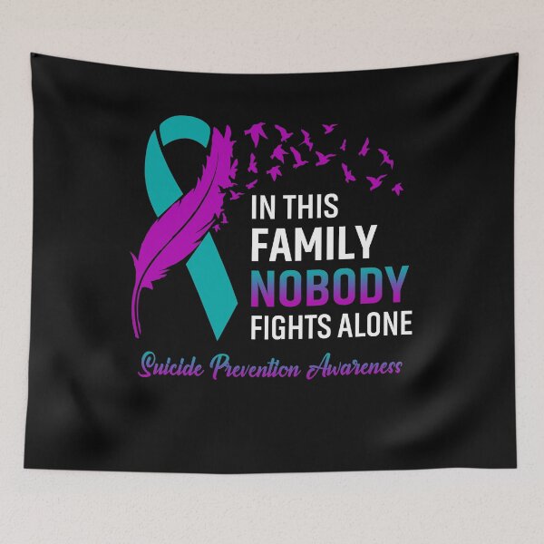 Item preview, In This Family Nobody Fights Alone Suicide Prevention Awareness Feather Ribbon designed and sold by frechettee.