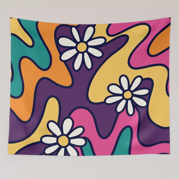 Artikelvorschau, Buntes Retro Mod 60er Blumengekritzel entworfen und verkauft von pugmom4.