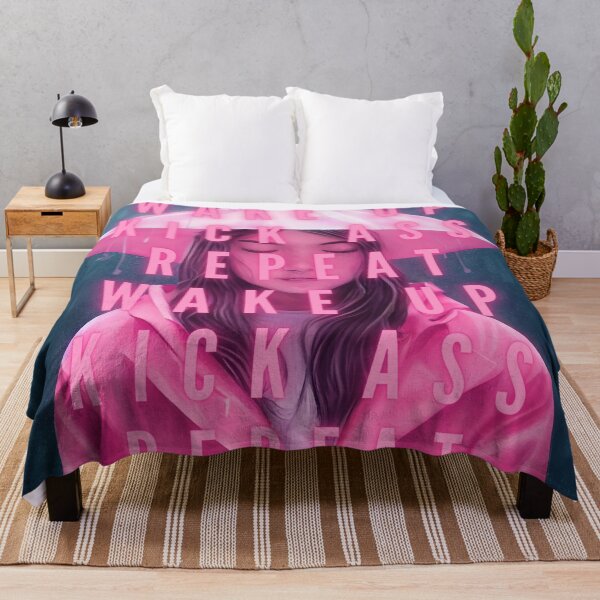 Item preview, Wake up, kick ass, repeat girl power female empowerment young woman in pink with umbrella and note pad famous quotes poster / posters designed and sold by Jéanpaul  Ferro.
