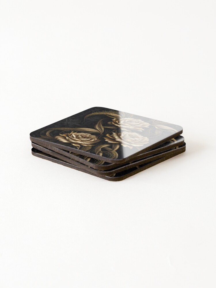 Thumbnail 4 of 5, Coasters (Set of 4), Golden Roses designed and sold by Nylaria.