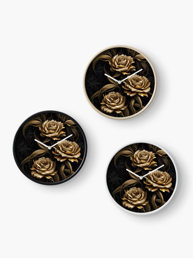 Thumbnail 3 of 4, Clock, Golden Roses designed and sold by Nylaria.