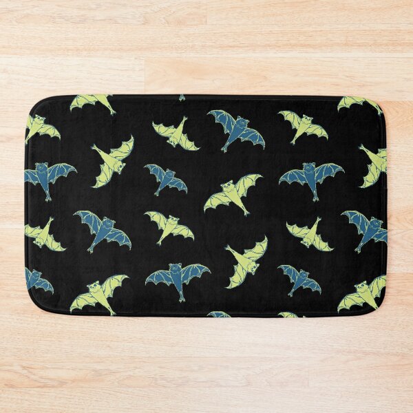 Item preview, sticker set | 7 cute teal blue and chartreuse yellow-green flying bats from my drawing | repeating pattern | Halloween designed and sold by DigitalEurydice.