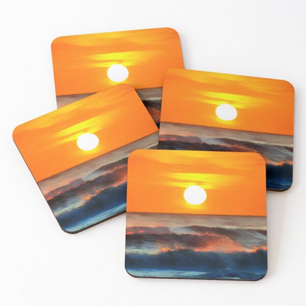 Item preview, Bright orange sunset illuminating ocean waves designed and sold by Zeph1.