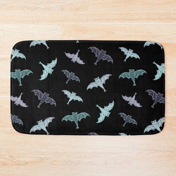 Item preview, sticker set | 7 cute blue-grey and teal blue-green flying bats from my drawing | repeating pattern | Halloween designed and sold by DigitalEurydice.
