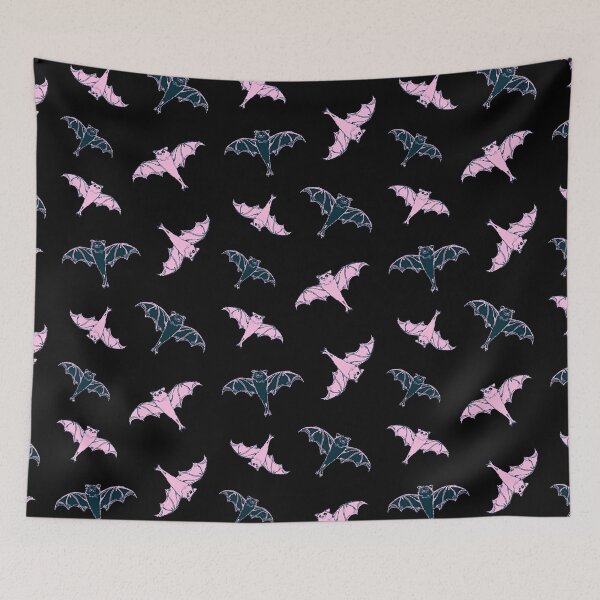 Item preview, sticker set | 7 cute bubblegum pink and black flying bats from my drawing | repeating pattern | Halloween designed and sold by DigitalEurydice.