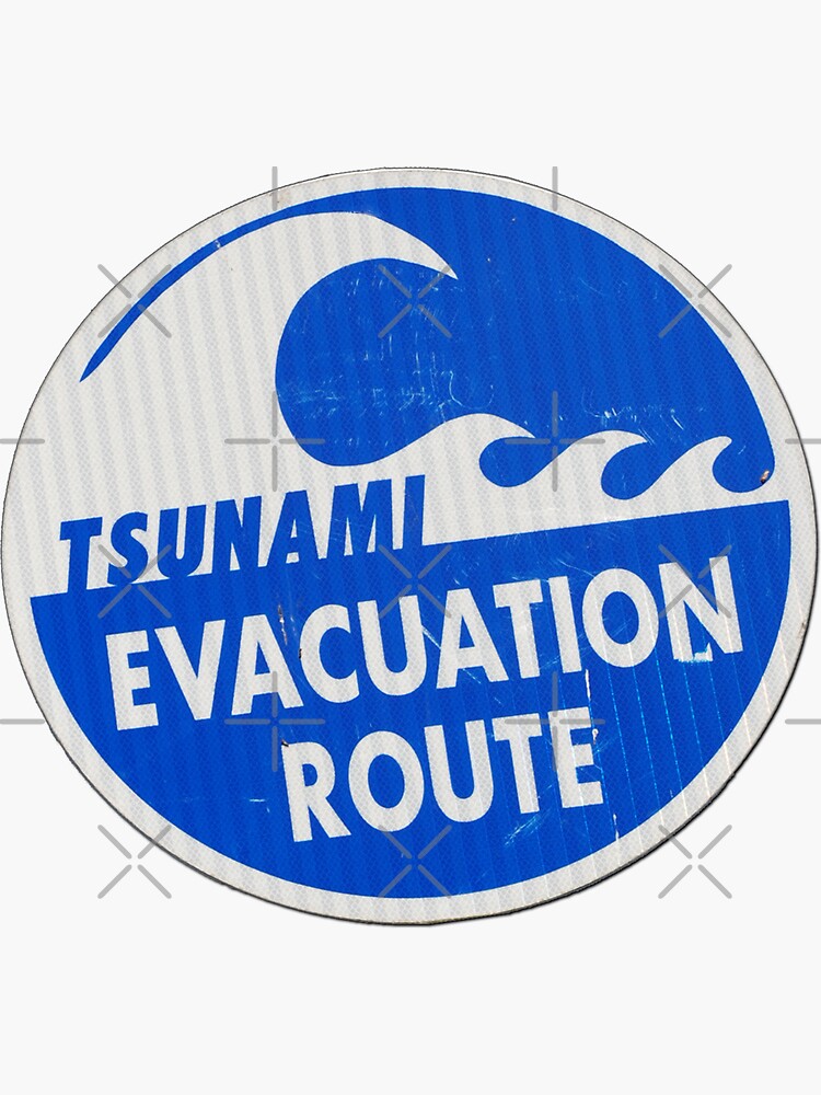 Thumbnail 3 of 3, Sticker, road sign tsunami (round) designed and sold by mystudiocreate.