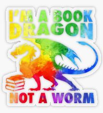 Pegatina transparente Soy un dragón del libro en Rainbow Acrylic Colour Splatter