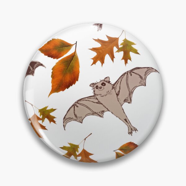 Item preview, cute brown flying bats from my drawing, frolicking among red-orange falling autumn leaves | repeating pattern on white | Halloween designed and sold by DigitalEurydice.