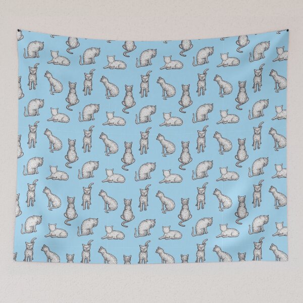 Item preview, Dot Work Cat Illustrations Blue designed and sold by JaritLuin.