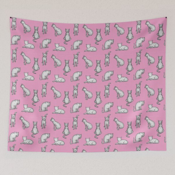Item preview, Dot Work Cat Illustrations Pink designed and sold by JaritLuin.