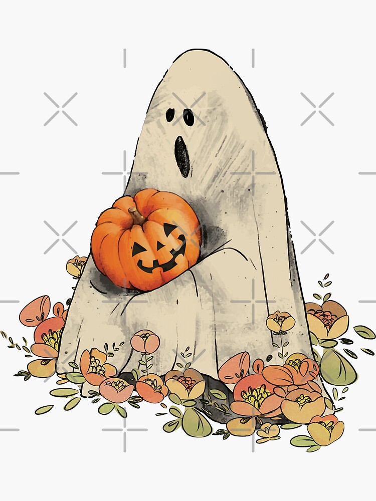 Vintage Floral Ghost Pumpkin Halloween costume Happy Halloween  Sticker  for Sale by Elsezha art ✨