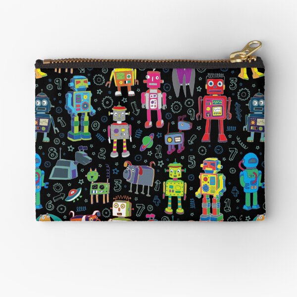 Aperçu de l'œuvre Robots dans l'espace - noir - motif amusant par Cecca Designs créée et vendue par Cecca-Designs.