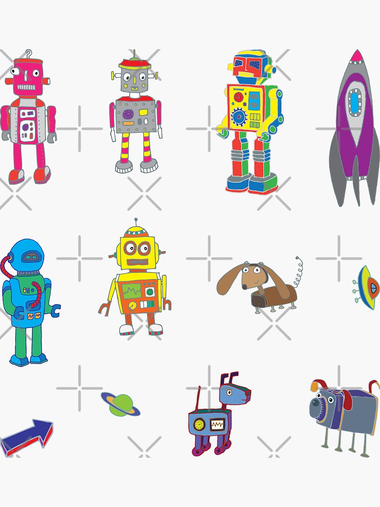 Robots in Space - black - fun pattern by Cecca Designs by Cecca-Designs
