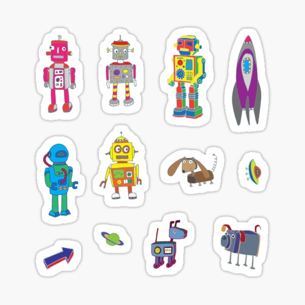 Item preview, Robots in Space - black - fun pattern by Cecca Designs designed and sold by Cecca-Designs.