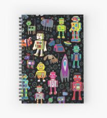 Robots in Space - black - fun pattern by Cecca Designs Spiral Notebook