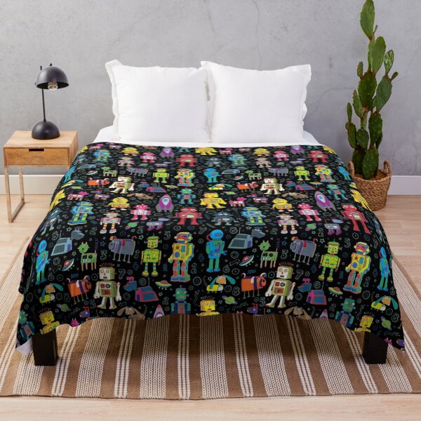 Item preview, Robots in Space - black - fun pattern by Cecca Designs designed and sold by Cecca-Designs.