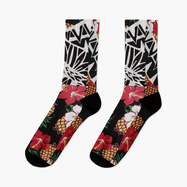 Item preview, Hibiscus, pineapple and black and white pattern designed and sold by sweetartnc.
