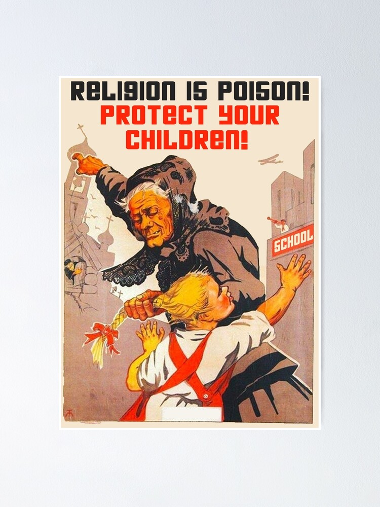 Alternate view of "Religion is poison! Protect your children!" Translated USSR 1930s Anti-religious propaganda Art Poster