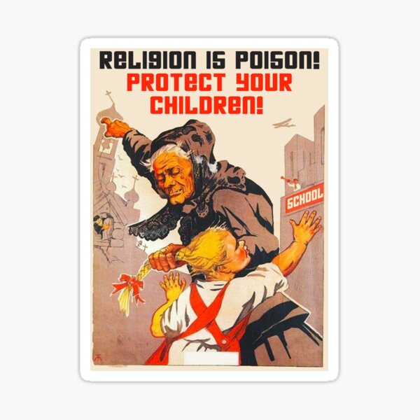 "Religion is poison! Protect your children!" Translated USSR 1930s Anti-religious propaganda Art Sticker