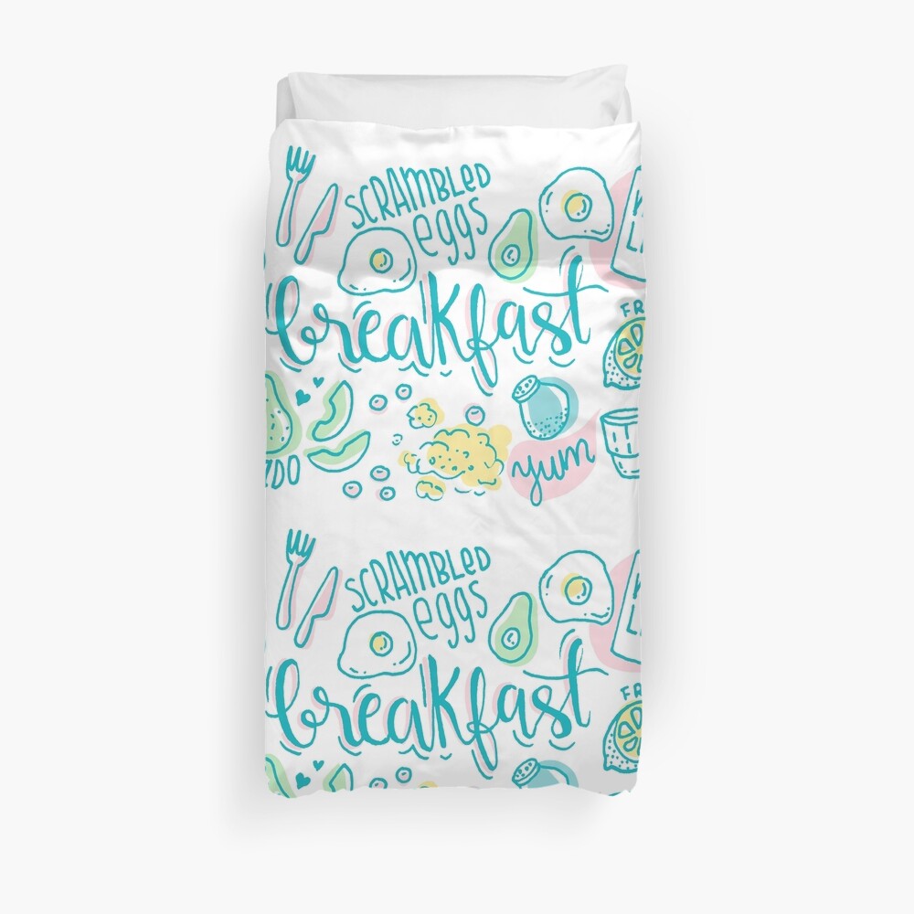 Breakfast - Colorful illustrated food pattern Duvet Cover