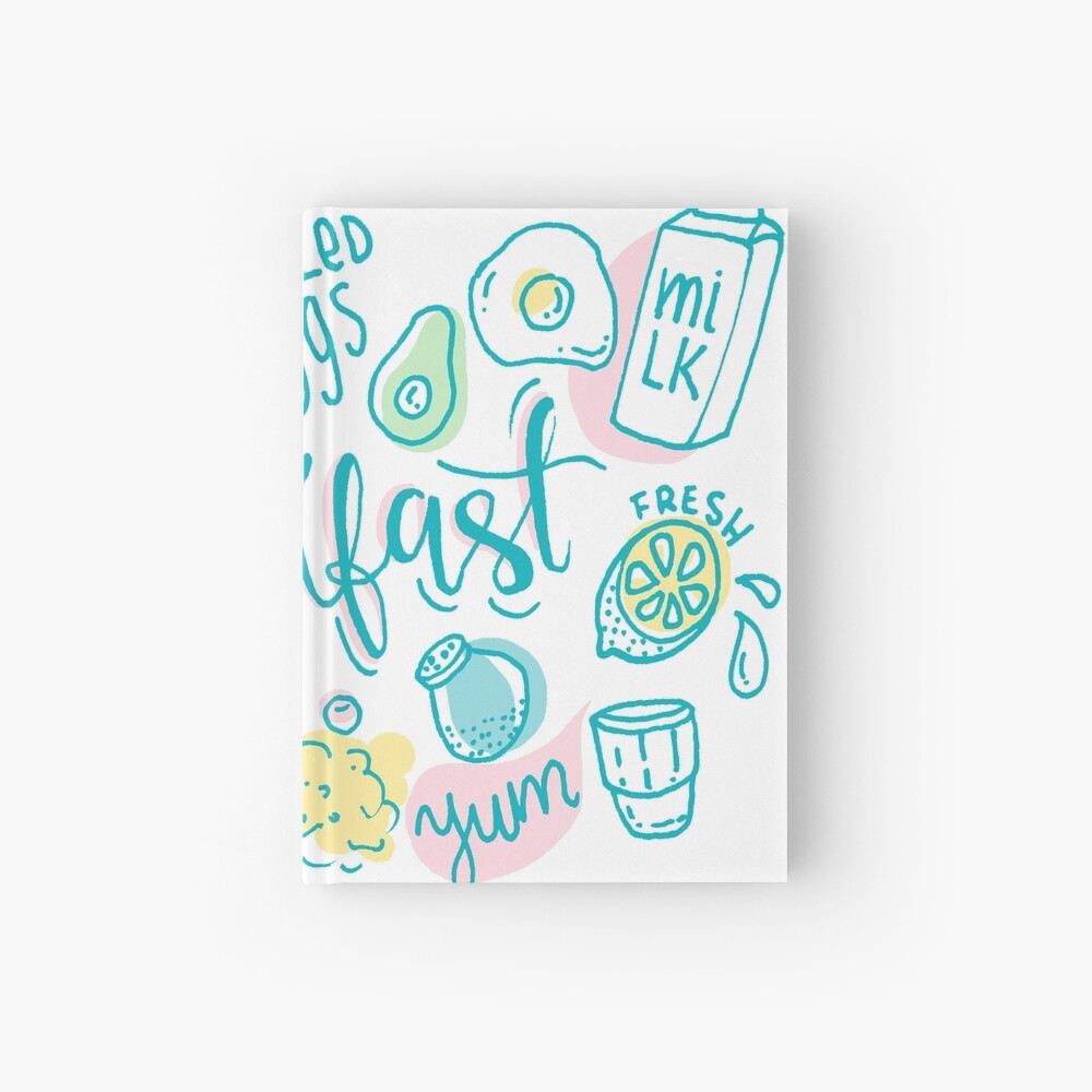 Breakfast - Colorful illustrated food pattern Hardcover Journal