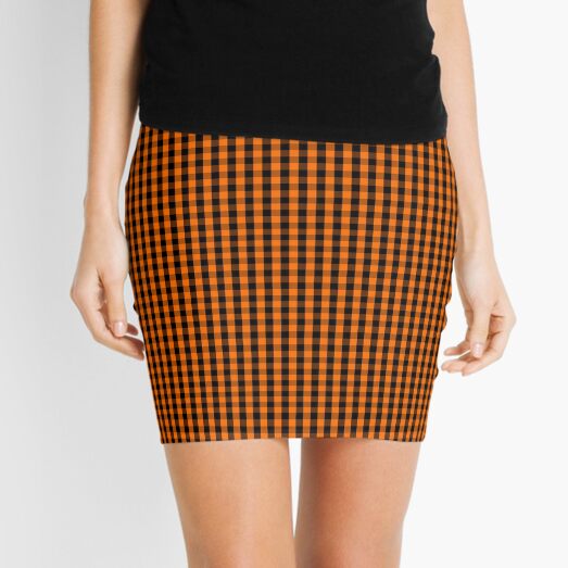 Dark Pumpkin Orange and Black Gingham Check Pattern Mini Skirt