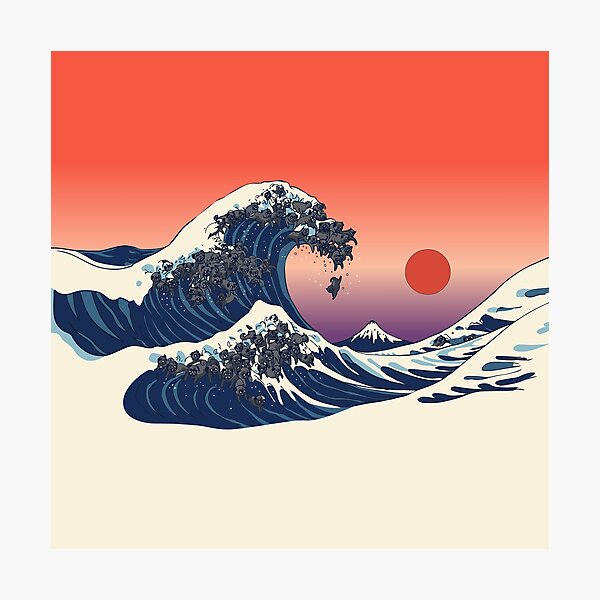 Item preview, The Great Wave of Black Pugs designed and sold by Huebucket.