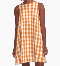 Klassisches Kürbis-orange und weißes Gingham-Karomuster A-Linien Kleid
