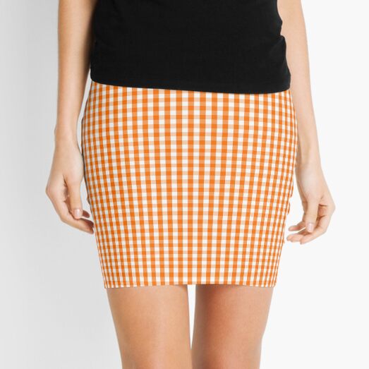 Dark Pumpkin Orange and White Gingham Check Pattern Mini Skirt