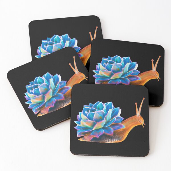 Item preview, Colorful Iridescent Glowing Blue Succulent Cactus Snail Art designed and sold by Cawaiico.