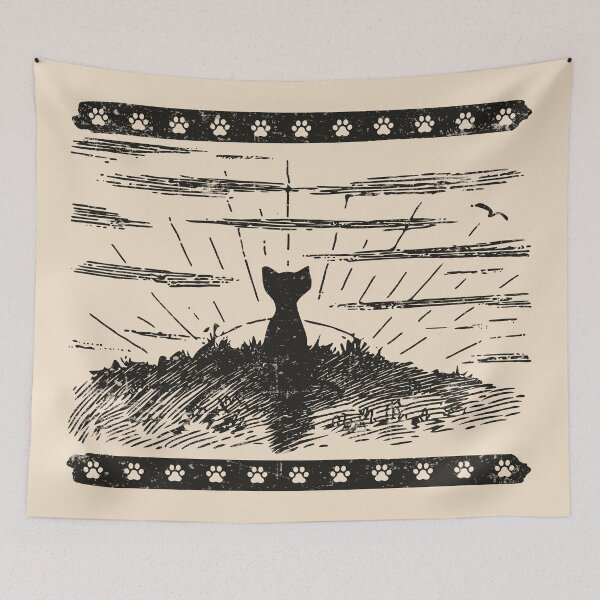 Item preview, Cat Watching Sunset - Vintage Cat Drawing For Cat Lover designed and sold by Myth-Creatures.