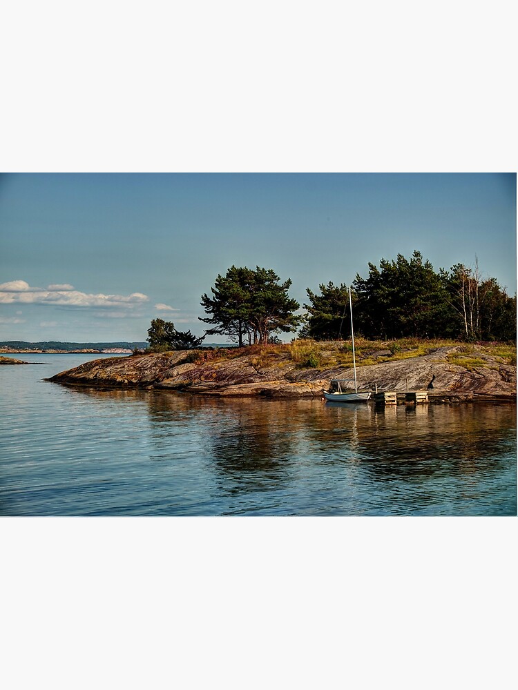 "Boat at jetty in the swedish archipelago" Poster for Sale by