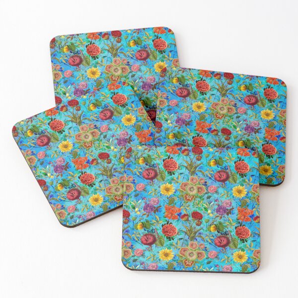 Item preview, Vintage flowers and roses exotic summer garden, botanical pattern, floral illustration, blue turquoise vintage floral designed and sold by ZeinabTaha.