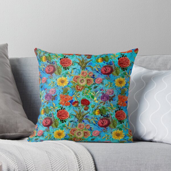 Item preview, Vintage flowers and roses exotic summer garden, botanical pattern, floral illustration, blue turquoise vintage floral designed and sold by ZeinabTaha.